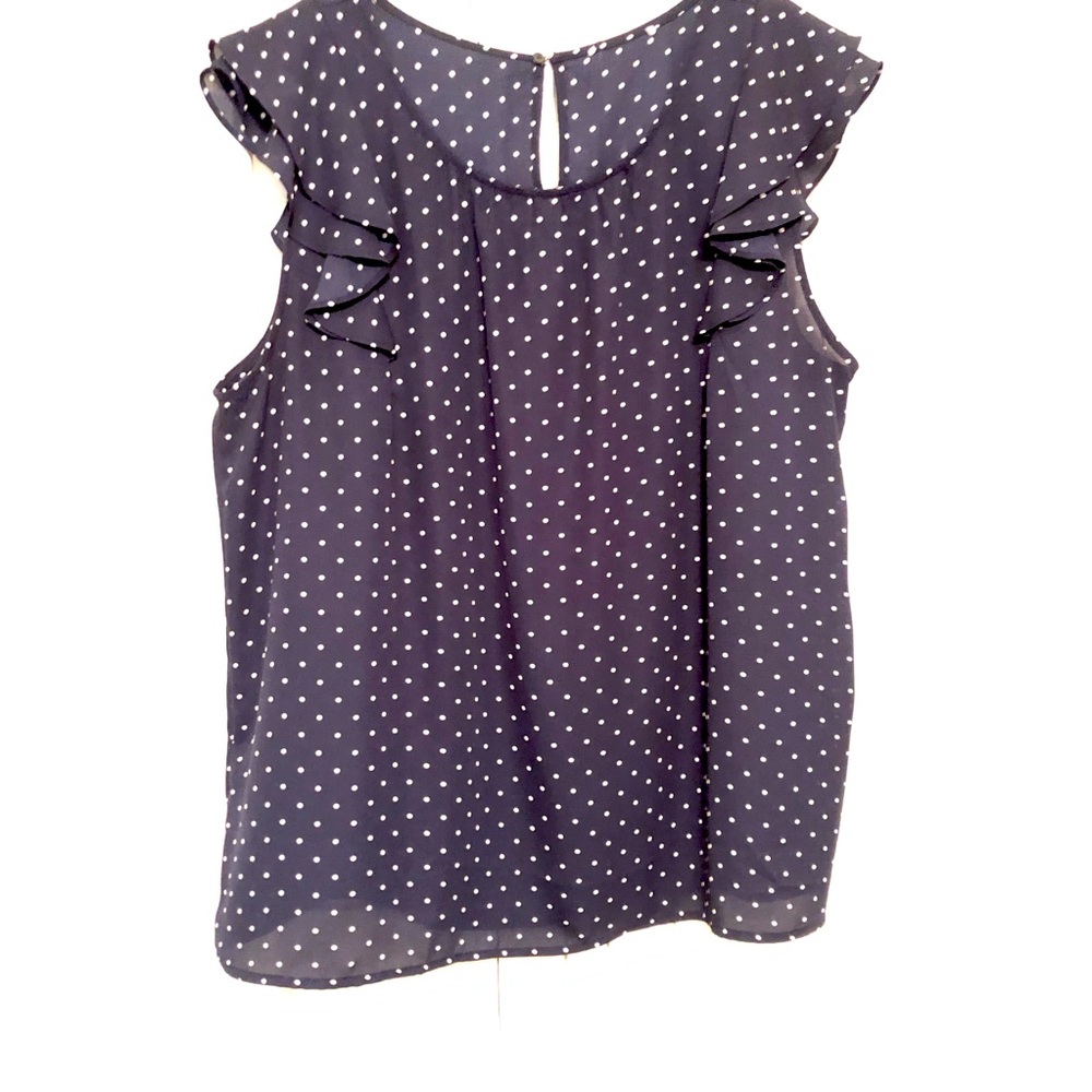 LOFT Outlet navy/white polka dot flutter sleeve blouse XL
